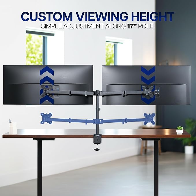 VIVO Dual Ultrawide Monitor Desk Mount, Heavy Duty Fully Adjustable Steel Stand, Holds 2 Computer Screens up to 38 inches and Max 22lbs Each, Black, STAND-V038 - Image 5
