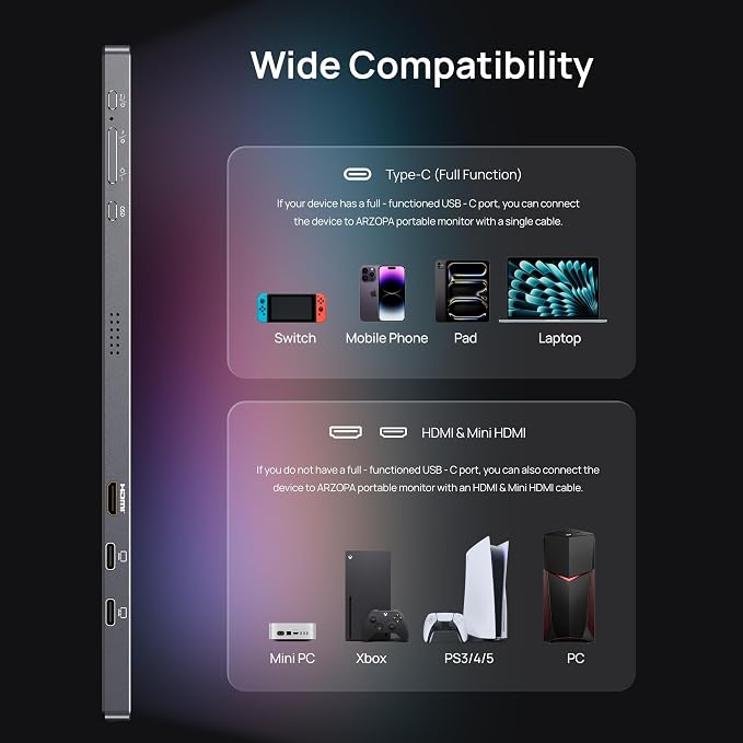 ARZOPA 16.1'' 180Hz 2.5K Portable Monitor, 2560x1440 QHD 107% sRGB Kickstand Portable Gaming Monitor with HDR, Ultra Slim, Eye Care, External Second Screen for Laptop, PC, PS5, Mac, Xbox-Z3FC - Image 6