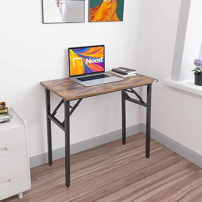 Need Small Computer Desk 31.5 Inch Folding Home Office Table Retro | Black Frame Writing Gaming Work Table/Sturdy Foldable Study Table for Small Space/Dormitory, No Assembly Required - Image 2
