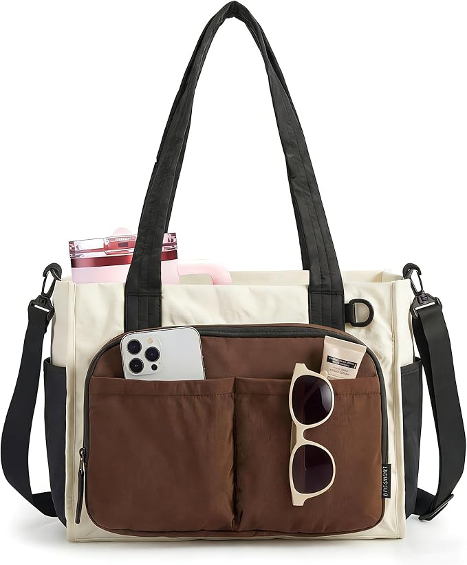 BAGSMART Small Tote Bag for Women, 13'' Laptop Canvas Work Bag with Zipper | 30oz/40oz Tumble & 11 Pockets Travel Tote, Teachers/Nurses, Lightweight Canvas or Water-Resistant Puffer Taslon Crossbody Bag by BAGSMART