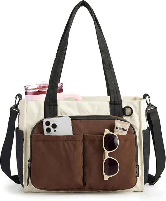 BAGSMART Small Tote Bag for Women, 13'' Laptop Canvas Work Bag with Zipper | 30oz/40oz Tumble & 11 Pockets Travel Tote, Teachers/Nurses, Lightweight Canvas or Water-Resistant Puffer Taslon Crossbody Bag by BAGSMART