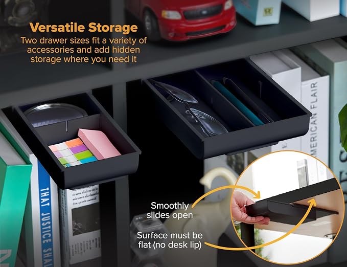 Bostitch Konnect Under Desk Drawer,Self-Adhesive Slide Out Storage Organizer with 4 Customizable Dividers,2 Count (Pack of 6) - Image 4