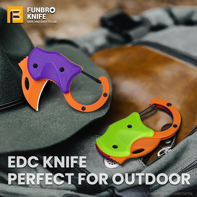 FUNBRO Small Pocket Knife for Men, Edc Knives Tool | Cool Folding Knife Box Cutter with 1.34 Inch Sharp Blade, Great Gift for Men (purple & Green) - Image 6