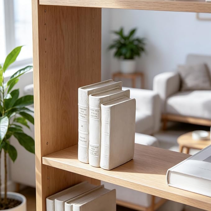 Decorative Books Living Room Décor - Resin Cream Faux Books Fake Modern Home Decoration for Bookshelf Coffee Table Décor 5.5 x 4.5 x 8 Inch Guichifun - Image 3