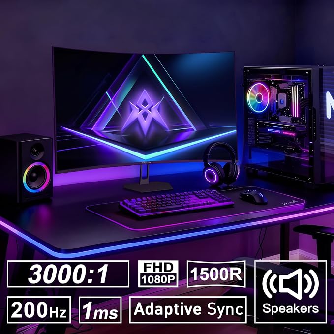Amzfast 27 inch 200Hz Curved Gaming Monitor, FHD 1080p with Built-in Speakers, FreeSync, MPRT 1ms, 130% sRGB, 3000:1, 1500R, VESA Mount, HDMI 2.0&DP 1.4, 12 Months Warranty Exchange, AMZG27C1 - Image 2
