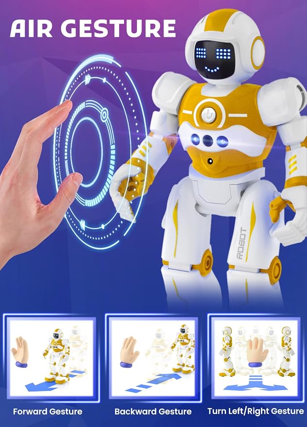 Robot Toys for Kids,Programmable Remote Control Smart Walking Dancing Robot Toy with Gesture & Sensing for Age 4 5 6 7 8 9 10 Year Old Boys Girls for Birthday Present,Yellow - Image 3