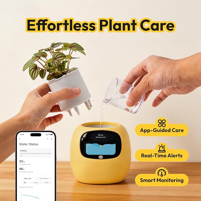PLANTSIO Ivy Interactive AI Desk Companion, Smart Plant Pet with 100+ Expressions, Cute Indoor Planter for Office Decor, Unique Gift for Plant Lovers & Coworkers(Ivory) - Image 5