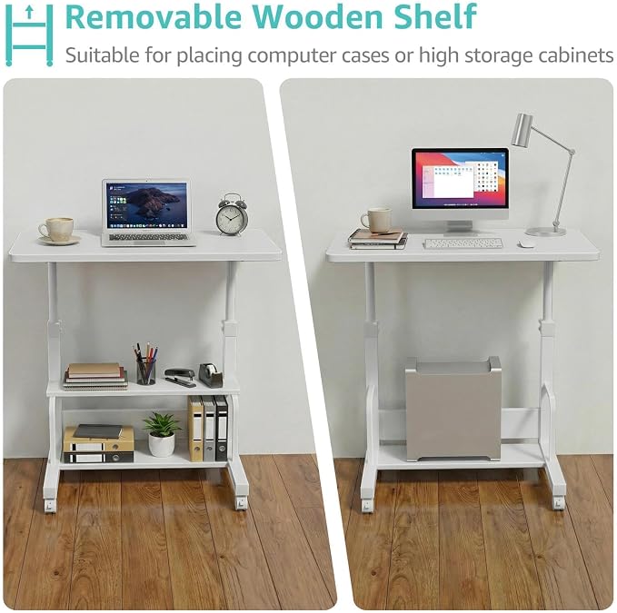 WINAZ Small Portable Laptop Rolling Desk - 32" Mobile Kids Desk with Wheels for Small Spaces, White，31.5" - Image 6
