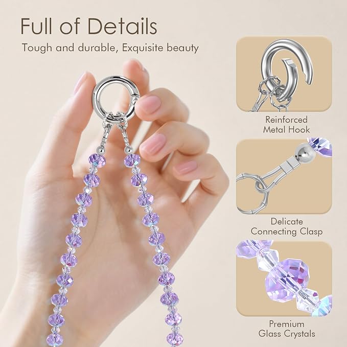 SURPHY Phone Charm, Handmade Beaded Phone Wrist Strap with Tether Tab | Phone Charm Strap, Phone Chain with Premium Metal Buckle, Wrist Strap Fits Cellphone Cases, Wallets, Bags, Keys - Image 4