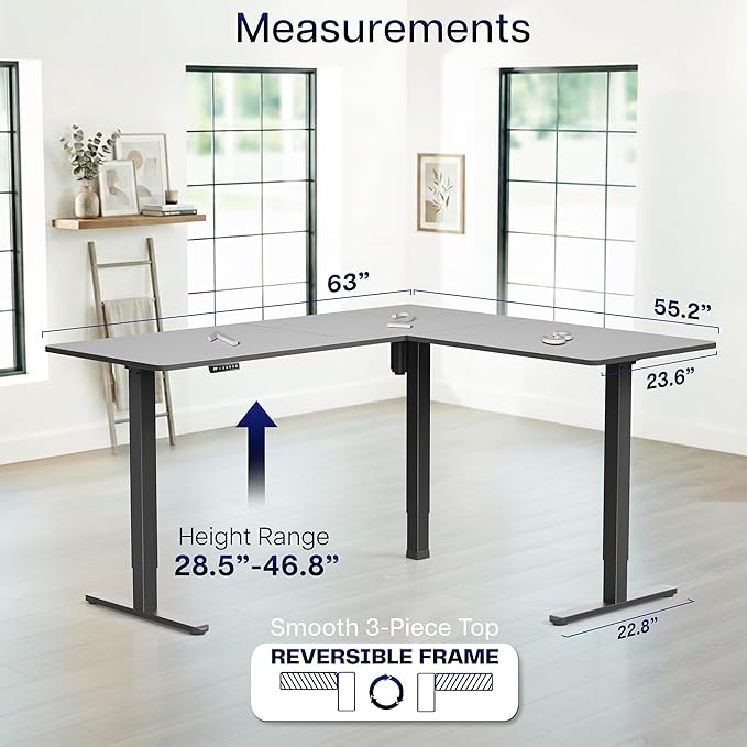 VIVO Black 63 x 55 in Corner Standing Desk, DESK-E3CTB | Electric, Reversible L-Shaped Table, Sit Stand, Height Adjustable, Memory Controller, Office Furniture Sets, Black Frame - Image 5