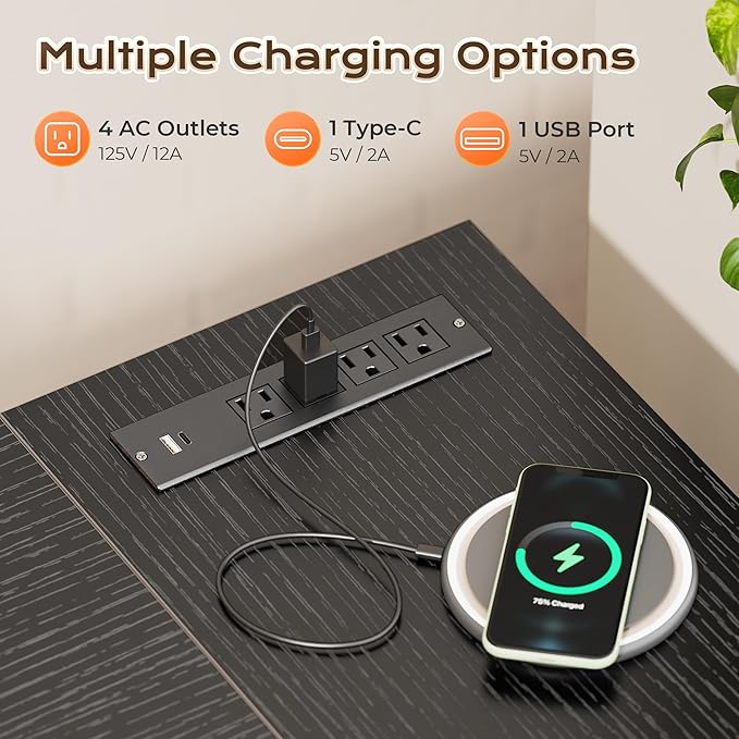 Huuger 63 Inch L Shaped Desk with Power Outlets and USB-C Port, Reversible Computer Desk, Larger Office Corner Gaming Desk, 0.95 Inch Thicker Desktop, Metal Frame, for Home Office, Study, Black - Image 4