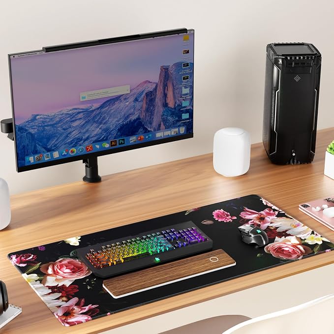 KTRIO Large Gaming Mouse Pad, Desk Mat, 31.5 x 15.7 in Peony Flower, XXL | Smooth Micro-Weave Surface, Artistic Pattern Design, Non-Slip Rubber Base, Durable Stitched Edges, Office & Home Use - Image 6