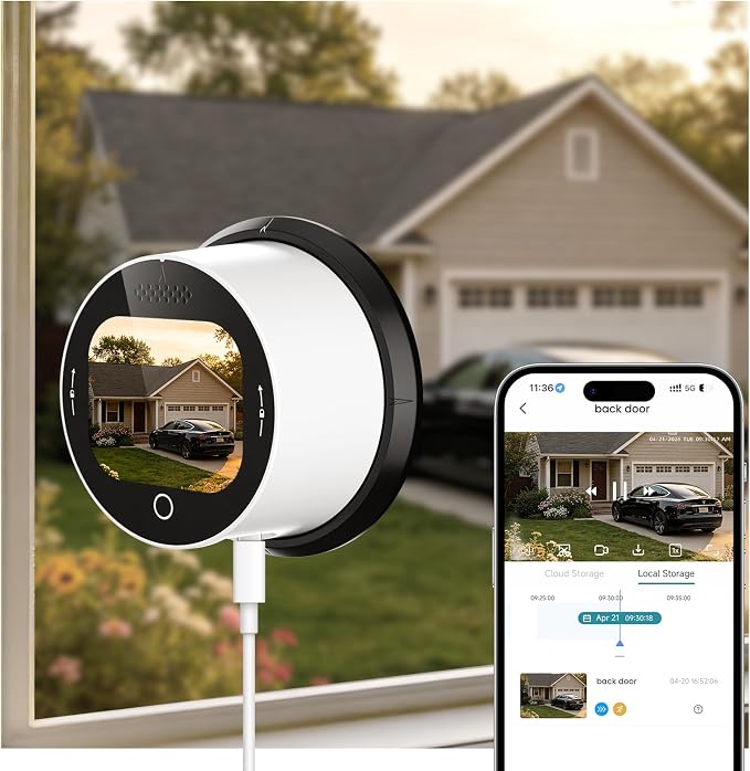 SOLIOM 5MP Window Camera with LCD Touchscreen,Indoor Camera for Home Security Outdoor,24/7 Recording,Anti-Glare Color Night Vision,AI Motion Detection, No-Drill Install for Apartments & Rentals by SOLIOM