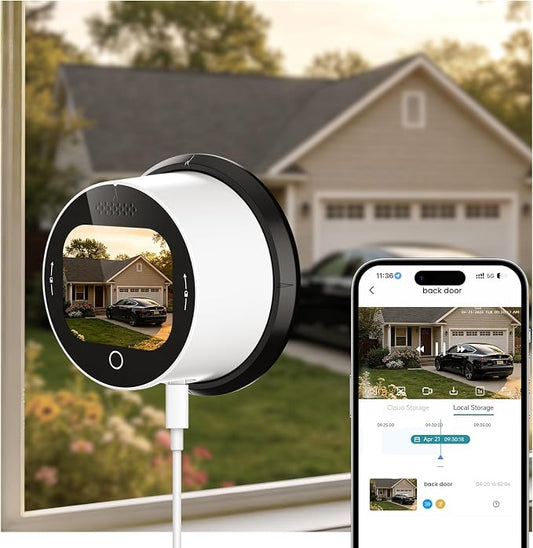 SOLIOM 5MP Window Camera with LCD Touchscreen,Indoor Camera for Home Security Outdoor,24/7 Recording,Anti-Glare Color Night Vision,AI Motion Detection, No-Drill Install for Apartments & Rentals by SOLIOM