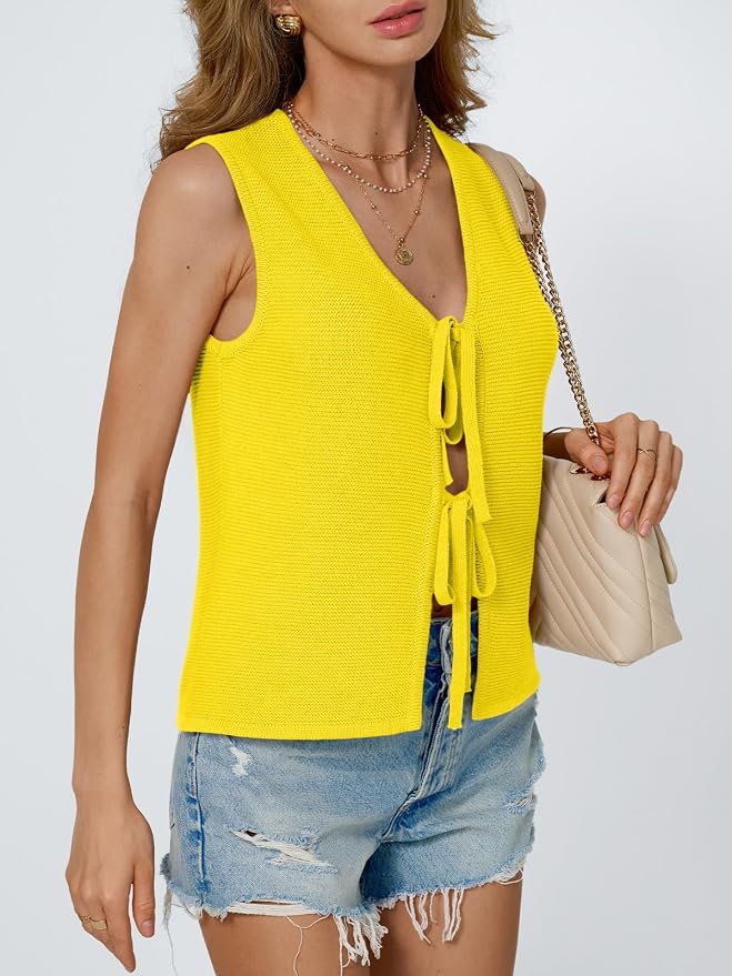 LILLUSORY Womens Tie Front Tops Vacation Sweater Vest | Bohemian Style, Beach Resort Wear, Concert Western Outfits, Crochet Tops, Vacation Outfits, Cute Y2k Sleeveless 2026 - Image 3