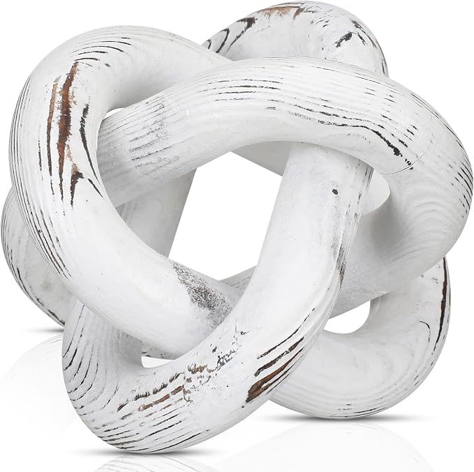 Yalikop 3 Link Wood Knot Decor Rustic Home Décor Accents Hand Carved Coffee Table Decoration, Boho Chain Link Decoration, Modern Shelf, Rustic Objects for Home Living Room Bedroom(Retro White) by Yalikop
