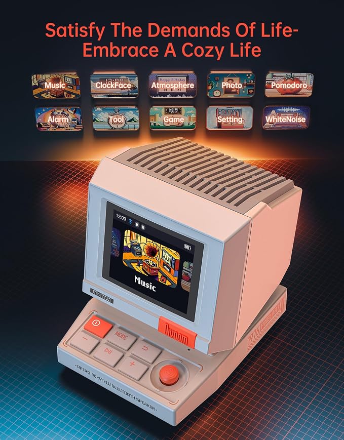Divoom MiniToo Retro PC-Style Computer Speaker, Pixel Screen with DIY Faces | Bluetooth & USB Audio, Alarm/White Noise Clock, Desk Setup Gifts for Gaming - Image 5