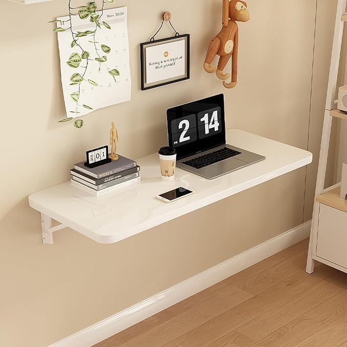 Wall Mounted Folding Table,floating desk for wall,folding wall desks for small spaces,hanging desk for Home Office Computer Workstation,Study Work Bench, Kitchen Dining (white, 31.5"×19.6"(80×50cm)) - Image 2