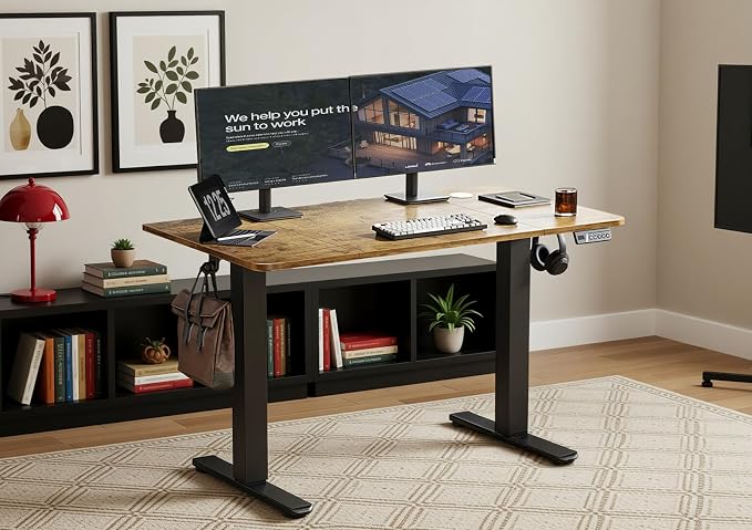 YDN 63 x 24 Inch Rustic Brown Electric Standing Desk | Adjustable Height, Sit Stand, Cable Management, Ergonomic, Home Office - Image 2
