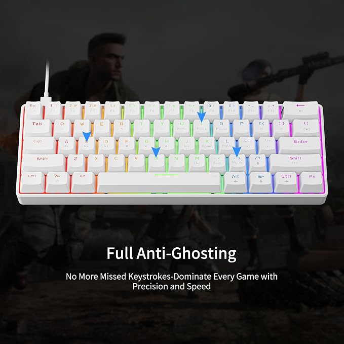 Newmen GM611 Mechanical Keyboard,LEDBacklit Wired Gaming Keyboard RedSwitch | Compact Portable,Mini 61 Keys,LED Backlit,60 Percent Mechanical Keyboard,White Keycaps,Windows Laptop PC,Linear Red Switches - Image 6