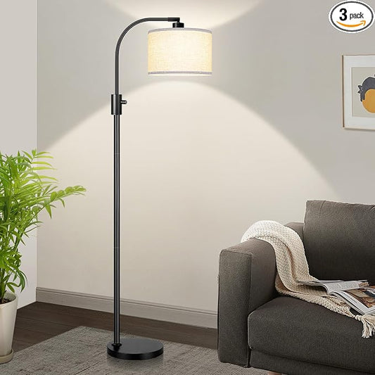 Nintiue Upgraded Modern Arc Dimmable Tall Standing Floor Lamp with Linen Shade, 1200 Lumens LED Bulb Included, for Living & Reading Room, Bedroom, Office & Nursery, Matte Black by Nintiue