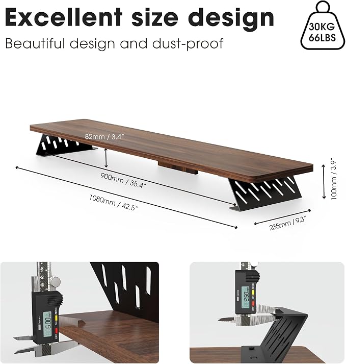 Fenge Dual Monitor Stand Riser, 42.5 Inch Desk Top Shelf for 2 Monitors, Computer Stands for Desk, Wood & Steel Desktop Riser for Laptop, PC, Printer - Image 5