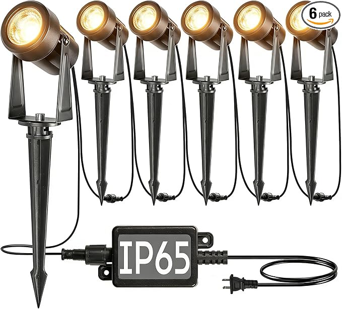 SUNTHIN Outdoor Landscape Lighting, 6 Pack Outdoor Spot Lights with Transformer for Yard, Plant, Lawn, Tree, Flags, House, Garden, Fence Use, IP65 Waterproof & Connectable by SUNTHIN