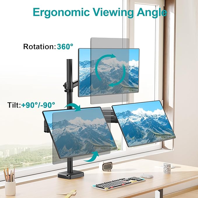 MOUNT PRO Triple Monitor Mount for Max 32" Computer Screen, Adjustable 3 Monitor Desk Mount, up to 19.8lbs Each, Three Display Arm with Tilt Swivel Rotation, VESA Mount 75x75/100x100mm - Image 3