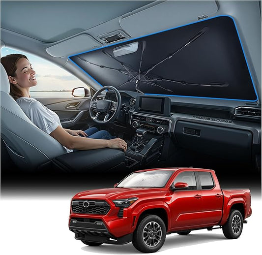 Nmoiss Windshield Sun Shade Umbrella for Toyota Tacoma - [Vinyl Coating Heat Shield] Protect Car from Sun Rays & Heat Damage Keep Cool and Protect Interior, Spring Structure Edge by Nmoiss