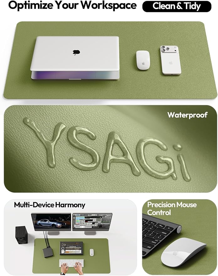 YSAGi Leather Desk Protector, Office Mat, Large Mouse Mat, Non-Slip PU Leather Blotter, Laptop Desk Mat, Waterproof Writing Pad for Office and Home(Green, 40" x 24") - Image 8