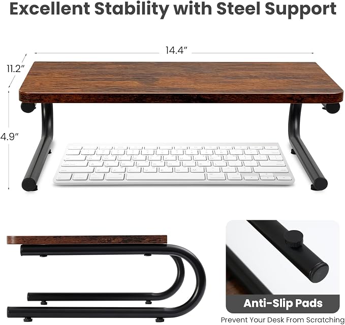 ARCOBIS Monitor Riser for Desk, Wood & Metal Computer Monitor Stand, Laptop, PC, Printer Stand Riser, Rustic Brown - Image 2