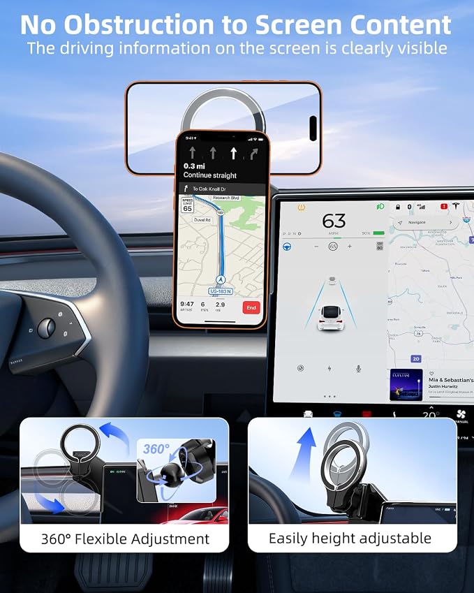 pop-tech Magnetic Car Mount for Tesla Model 3 Highland 2024 2025 & Model Y Juniper 2025 (Standard) 15.4-Inch Screen: for MagSafe Strong Magnets Cell Phone Holder for iPhone - Image 3