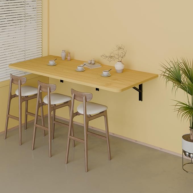 IAE 55x22in Floating Fold Desk,Wall-Mounted Folding Computer Table,Natural | Study Table with Shelf Brackets,Foldable Down Shelf with Engineered Wood,Fold Computer Desk for Small Apartment,Holds 513 lb - Image 4