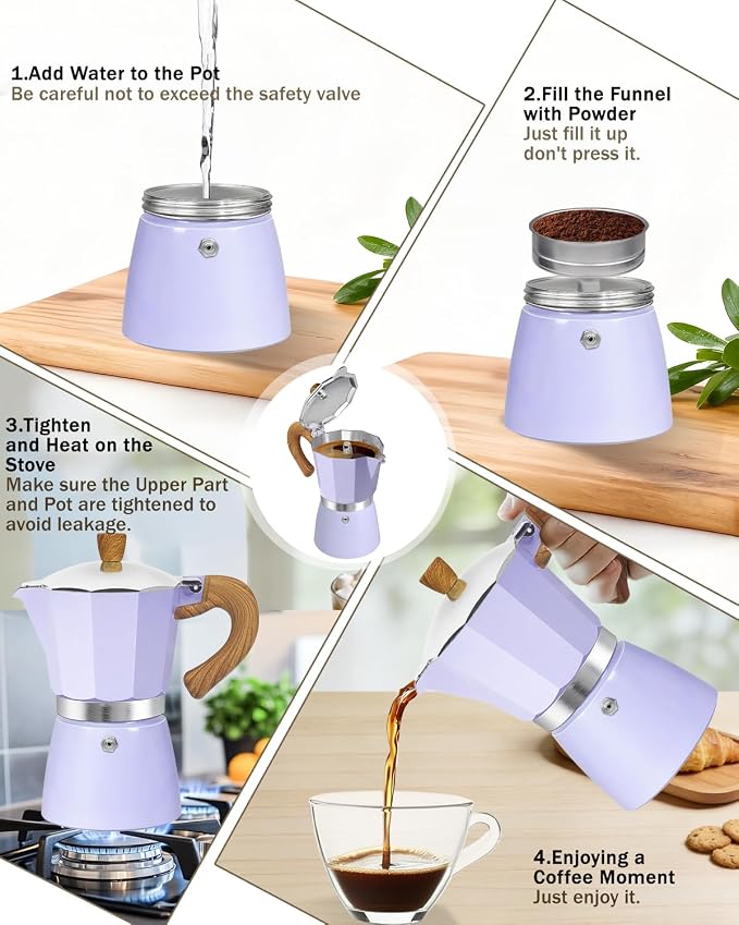 Coffee Maker Stovetop Espresso Maker 12 Cup Aluminum Moka Pot Percolator 20oz 600ml Easy Brewing for Electric Ceramic Stoves Home Camping Italian Cuban Café Classic Purple - Image 9