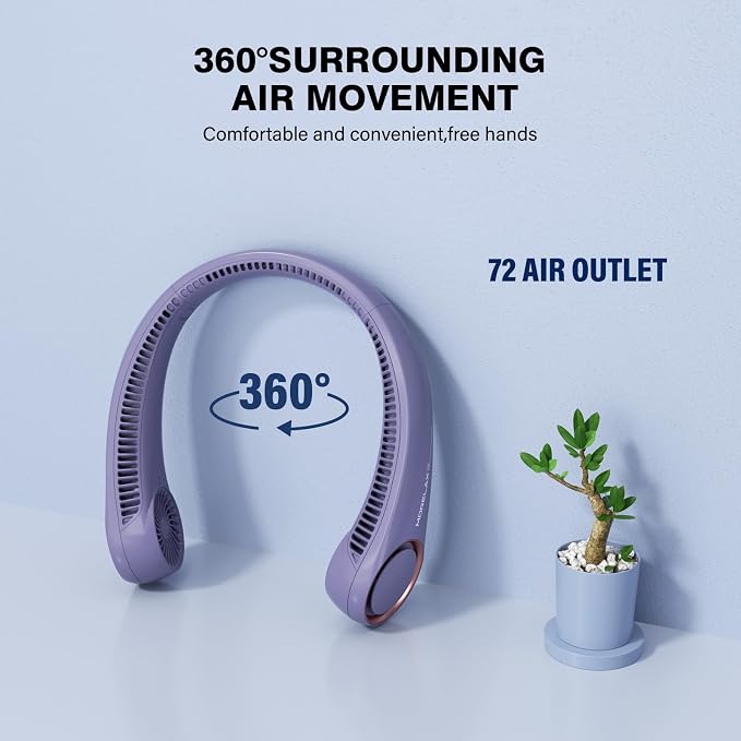 Morelax Neck Fan, USB Rechargeable Personal Fan,Hand Free Bladeless Portable Fans,4000 mAh, 3 Speeds,72 Air Faster softer 360° Cooling, Ultra Quiet,Gift Suitable for Home, Office, Travel, Sports - Image 2