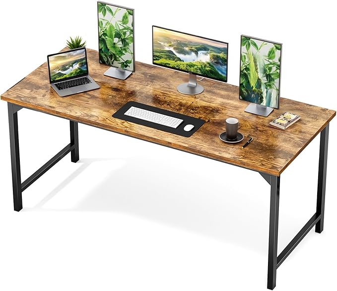 Sweetcrispy 63-Inch Small Computer Desk for Bedroom, Brown | Gaming Writing Work and Study Desk for Home Office, Sturdy Metal Frame and Compact Modern Design with X-Shaped by Sweetcrispy