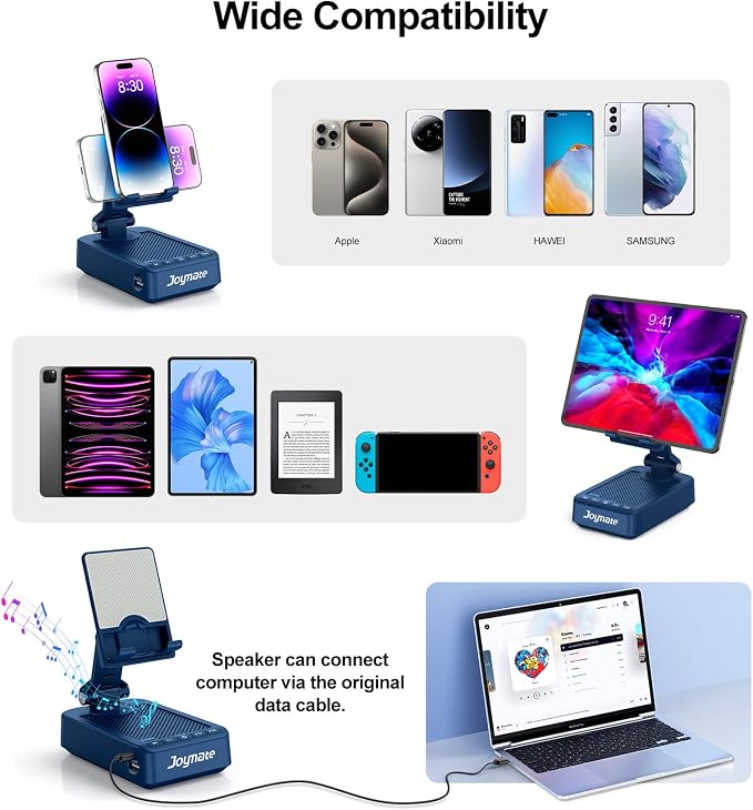 Gifts for Men Women, Bluetooth Speaker Phone Stand with Charging Function 360° Rotable Adjustable Cell Phone Holder HD Surround Sound for Desk Fits All Phones,Tablet (Blue) - Image 5