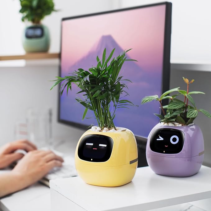 PLANTSIO Smart pet Planter Robot Guidance on Plant Care with Emojis, Adorable Plant Companion with Rich Gesture Interaction, Neat Desk Setup Gift (Yellow) - Image 8