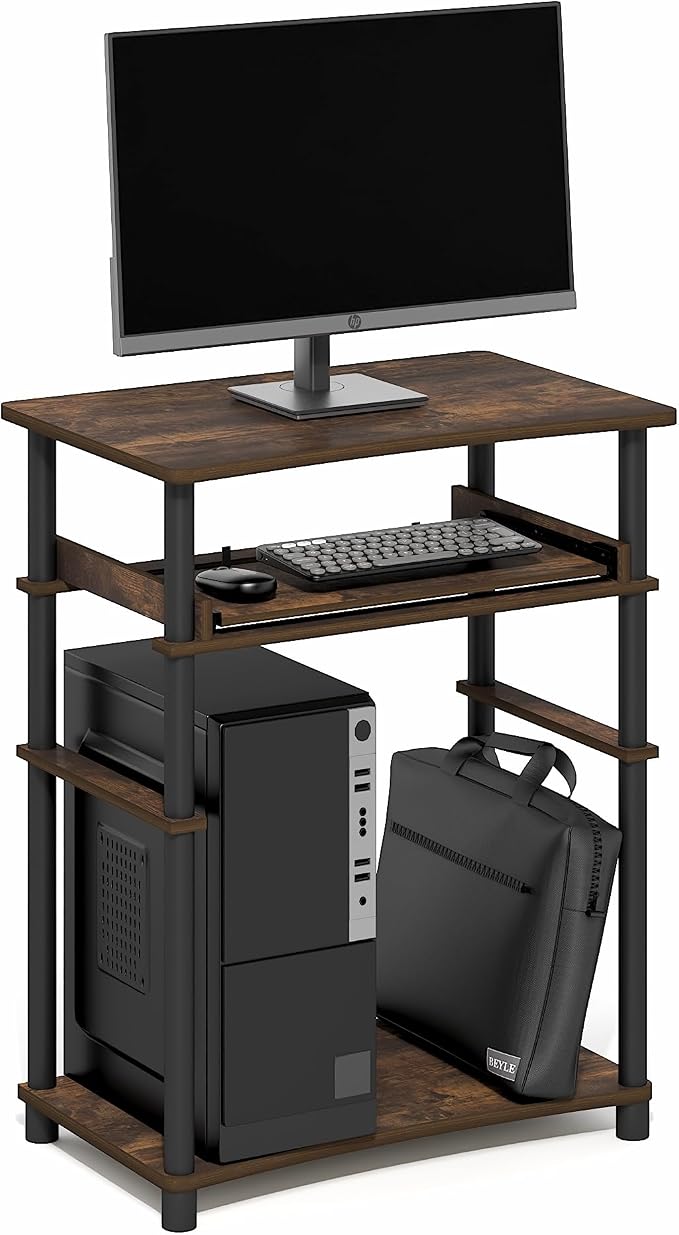 Furinno Home Desk, 23.6 Wide Gaming Desk with Keyboard Tray, Open Shelf Laptop Notebook Computer Desk, Office Desk for Home Office, Study Room, Dorm, Bedroom, Amber Pine - Image 3