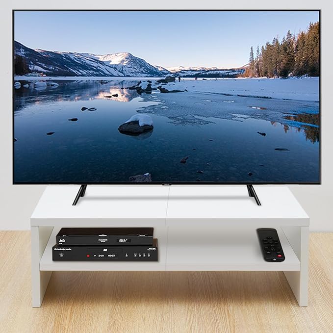 TEAMIX 20 inch White Monitor Riser Stand - 2 Tiers, Wood Desktop Bookshelf | Laptop/PC/Printer/Keyboard Storage, Ergonomic Design, 15mm thick Sturdy Wood Boards, TV Stand, Home Office Desk Accessories - Image 2