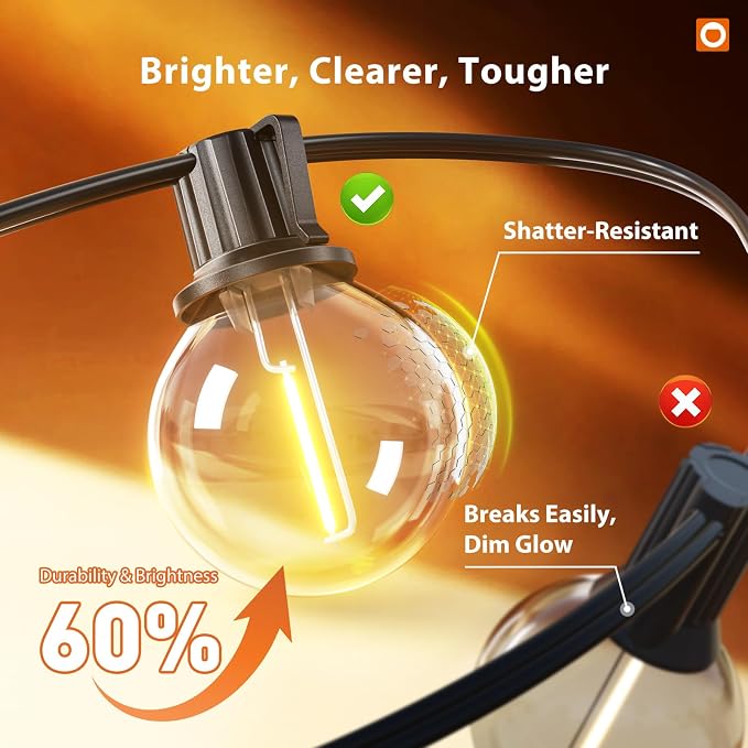 addlon Outdoor String Lights 100FT G40 with APP 54 LED Shatterproof Bulb | Dimmable Patio Globe Light Waterproof, Hanging Smart Outside Lighting for Backyard, Garden, Deck, Balcony, Porch, Café, Decor - Image 4