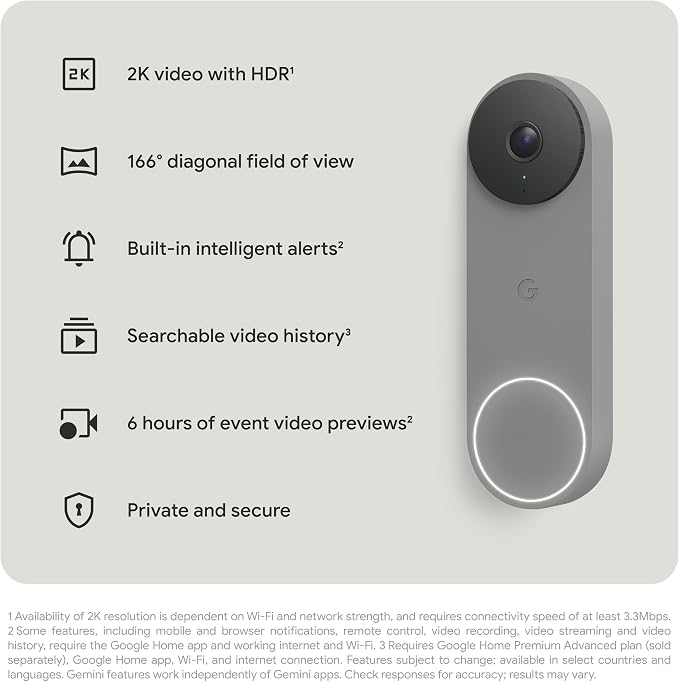 Google Nest Doorbell (Wired, 3rd Gen) - 2K Video, Live View - 2025 - Hazel | Video doorbell, 2K HDR, intelligent alerts, color night vision, 2-way audio, works with Google Home & Gemini - Image 13