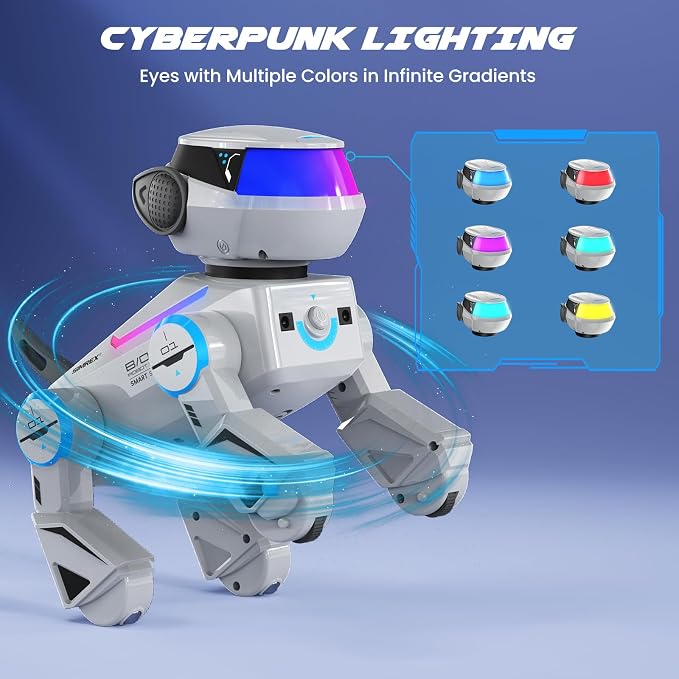 SIMREX Robot Dog Toys for Kids – Smart Interactive Robot Puppy with Bluetooth,Touch Sensor, Dance Tricks, LED Eyes, 2 Rechargeable Batteries, Gift for Kids Boys and Girls(Gray) - Image 5
