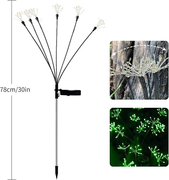 JJGoo Solar Garden Lights, New Upgraded 2 Pack Solar Swaying Starburst Light, Waterproof Fireworks Outdoor Lights, Yard Patio Pathway Decoration, Green - Image 2