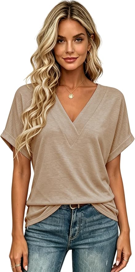 T Shirts Short Sleeve V Neck Tees Womens Tops Beach Vacation Fashion Clothes 2026 Casual Summer Spring Fall Outfits - Image 2