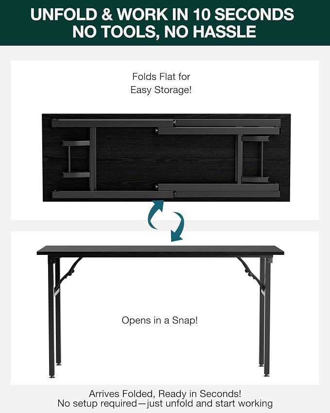 Frylr Small Folding Computer Desk – Portable 55.1 Inch Foldable Laptop Table, Collapsible and Compact for Easy and Fast Setup, Lightweight for Small Spaces, Home Craft and Study Use, Dark Oak - Image 3