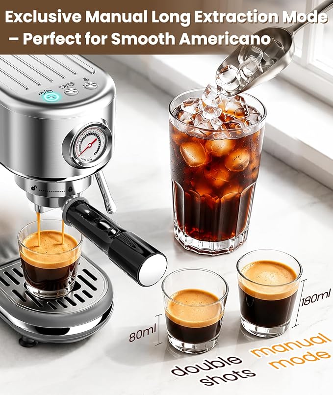 atatix Espresso Machine with Milk Frother, 20 Bar Pressure Espresso Maker | with 44OZ Removable Tank, Compact Stainless Steel Coffee Machine for Home, Office, Latte, Cappuccino, Macchiato, Silver - Image 6