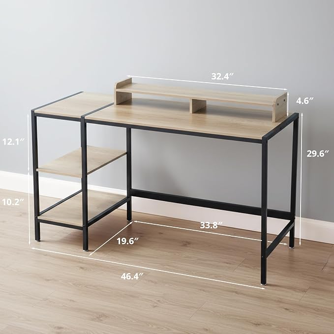 MINOSYS 47-inch Computer Desk with Storage Shelf - Gray Ideal Gaming Desk for Bedrooms, Small Spaces, and Home Offices Modern Writing Desk for PCs. - Image 3