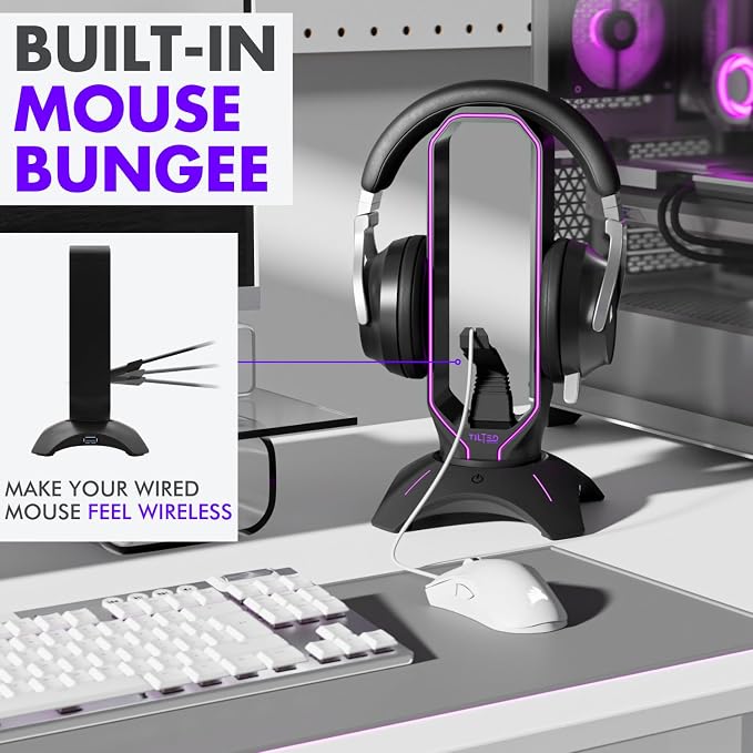 Tilted Nation Gaming Headset Stand | RGB Headphone Stand for Desk with Mouse Bungee and USB Hub (Cool and Clean Setup) Gaming Headset Holder - Perfect Gamer Gift Accessory - Image 5