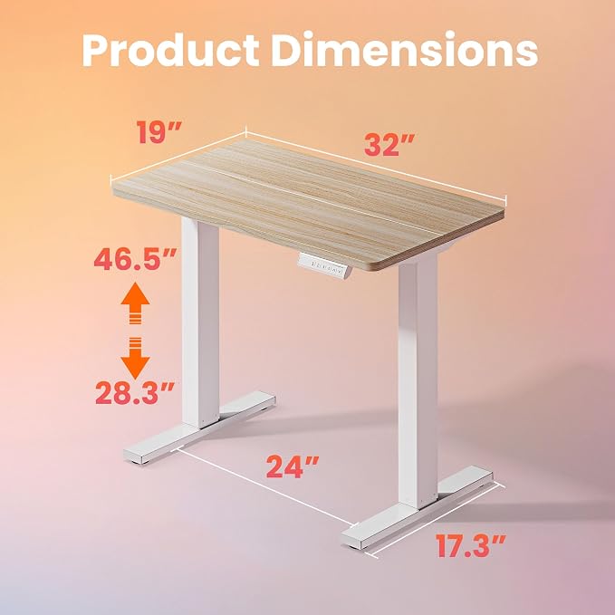 HUANUO 32" Small Electric Standing Desk Adjustable Height, 4 Memory Height Settings, Sit Stand Up Desk for Home Office & Computer Workstation, LightWalnut - Image 3